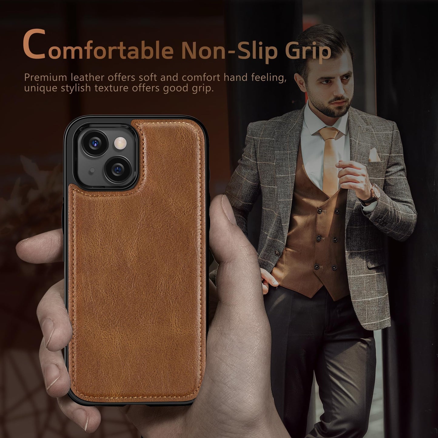 LOHASIC Compatible with iPhone 15 Case, Luxury Elegant Leather Business Classic Soft Grip Back Cover Full Body Protective Shockproof Back Cover Phone Cases for iPhone 15 6.1 inch - Brown
