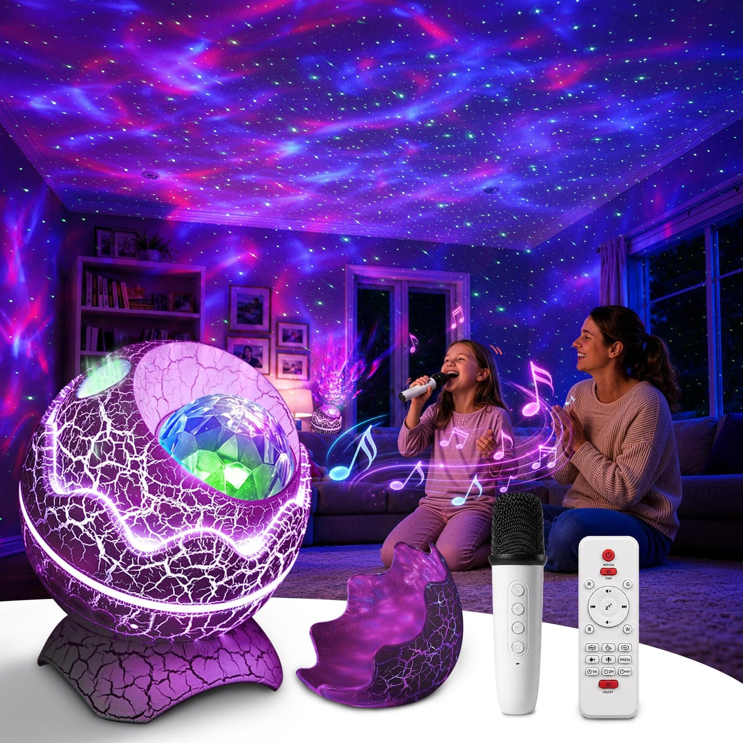 Rossetta Galaxy Projector Karaoke Machine for Kids, Rechargeable Star Projector with Wireless Microphone, Bluetooth Speaker, Night Light Projector for Bedroom, Christmas Birthday Gifts for Kids Teens