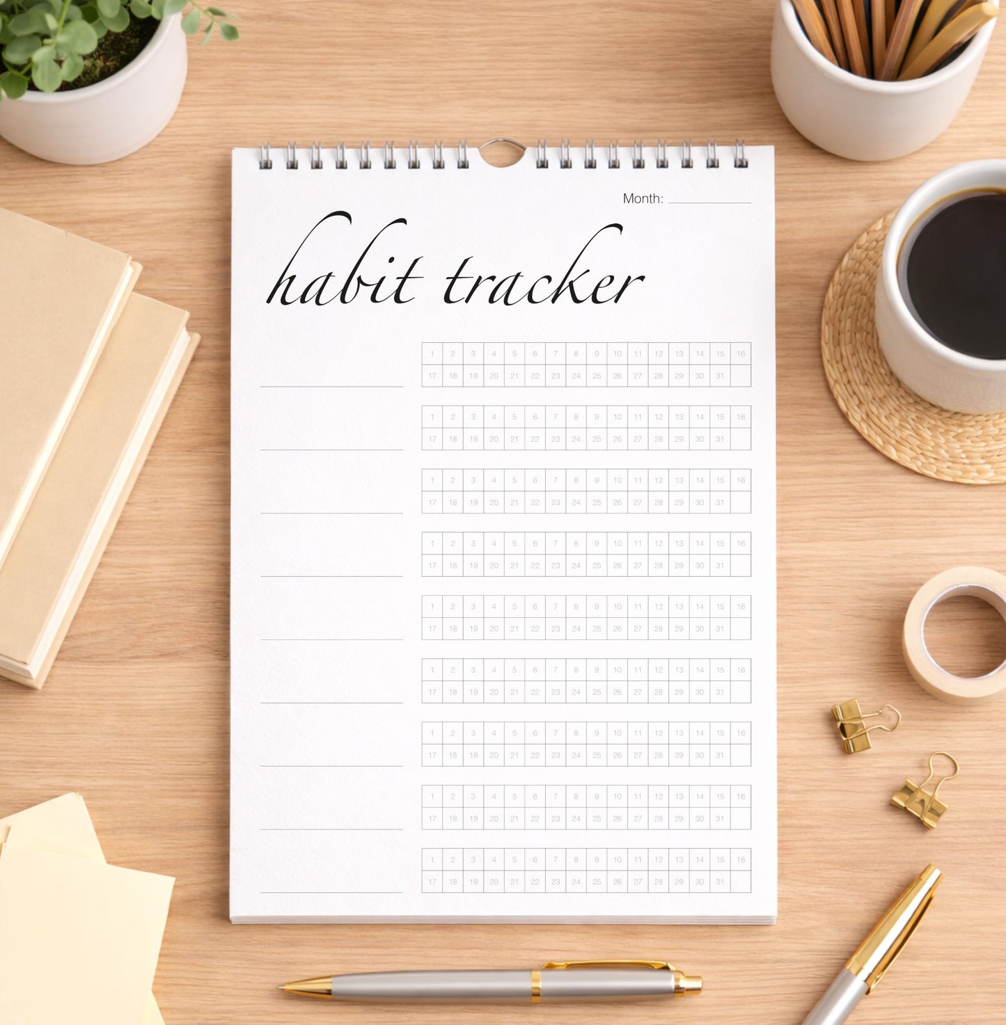 Habit Tracker Calendar (Undated 12 Month) with Silver Spiral Bound and Hanger, 7"x10" Habit Planner, Daily Weekly and Monthly Habit Tracker Journal, Habit Calendar, Colorful Layout.