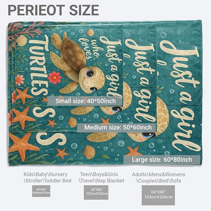 Cute Turtle Lightweight Throw Blanket, Cartoon Ocean Animal with Shell and Starfish, Warm Soft Cozy Flannel Blankets, Couch Dorm Home Decor All Season Use, 60x50in, Gifts for Girls Women