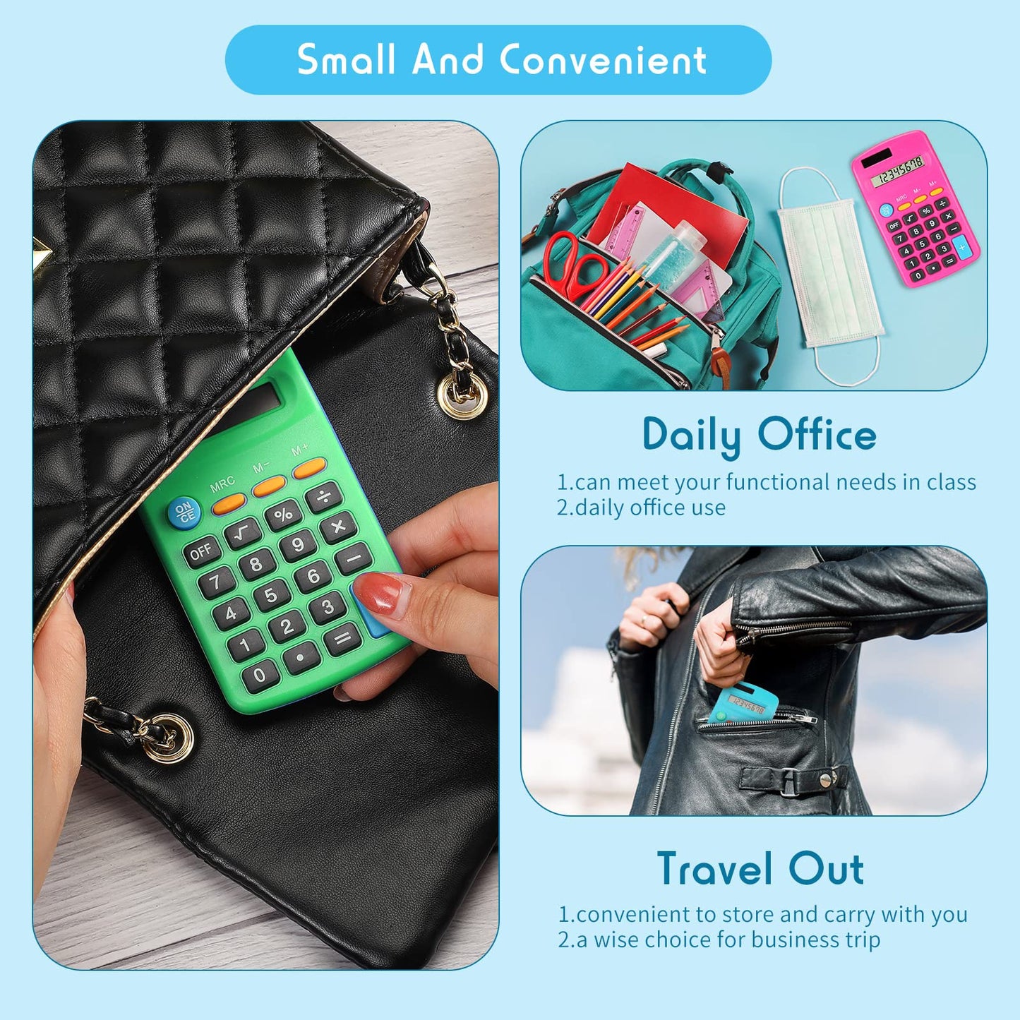 Weewooday 6 Pieces Small Basic Calculator Bulk 8 Digit Mini Solar Battery Dual Power Pocket Calculator for Kids Students Classroom Desktop Home Office, Standard Function 6 Colors