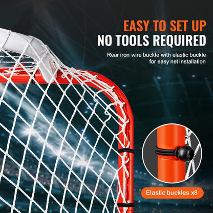 VEVOR Street Hockey Net, Indoor Outdoor Steel Hockey Goal, Official Regulation Pro Hockey Training Goal Set, Portable Hockey Goal with Net, Easy Assemble, 72" x 48", White/Red