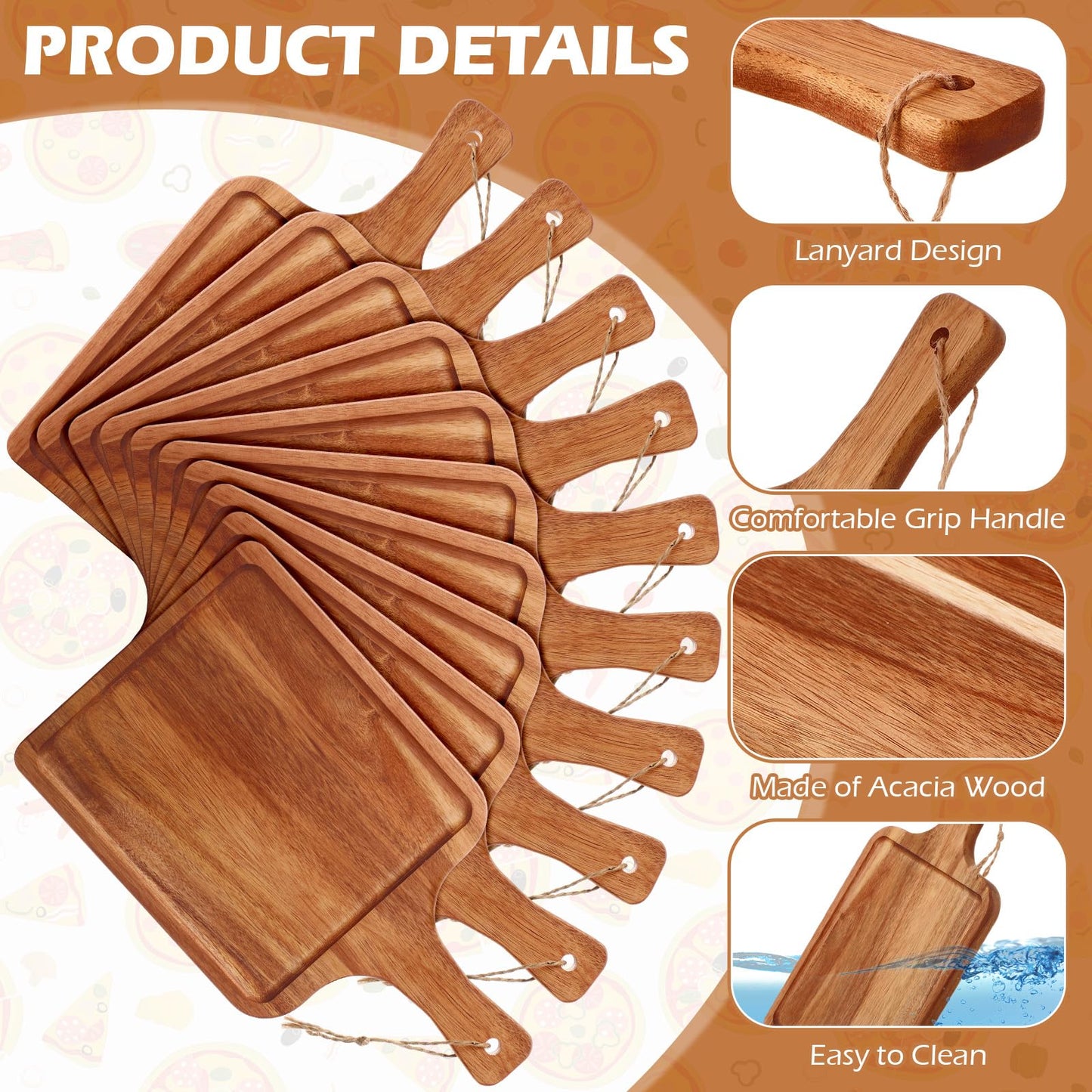 Tanlade 16 Pcs Acacia Wood Cutting Board with Handle Chopping Boards Decorative Charcuterie Platter Pizza Bread Cheese Fruit Serving Tray for Kitchen Counter Table Christmas Decorate (14 x 8 Inch)