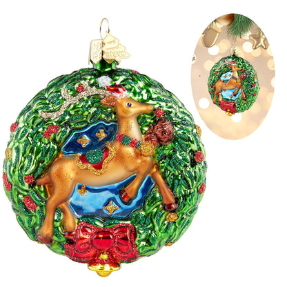 Hzyc Glass Christmas Ornament,Reindeer Wreath Ornament,Christmas Decoration