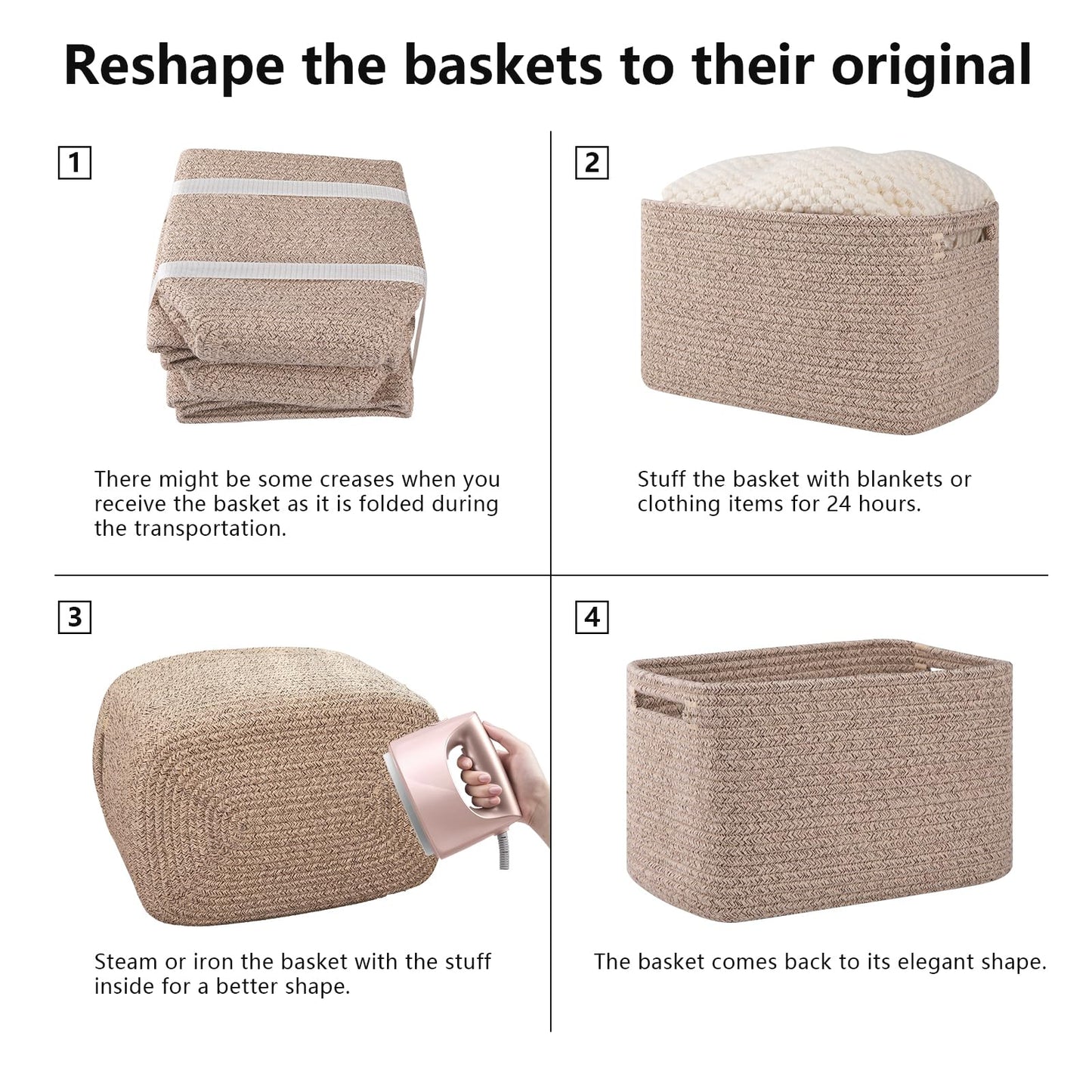 OIAHOMY 4 Pack Storage Baskets for Organizing, Cube Storage Bins for Shelves, Rectangle Storage Baskets With Handles, Woven Baskets for Storage, 12.7''Lx9''Wx7.8''H, Mixed Brown