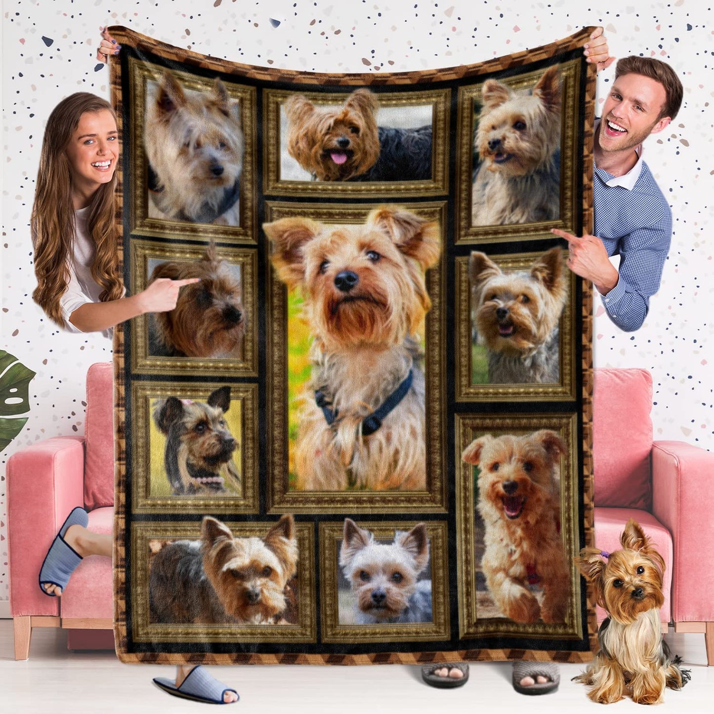 Yorkshire Terrier Blanket for Dog Lover, Fleece Throw Blanket for Couch Super Soft Cozy Bed Blanket Lightweight Plush Fuzzy Blankets and Throws for Sofa, 50 x 60 Inch
