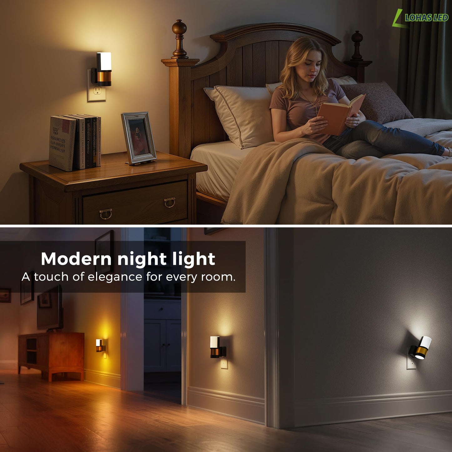 L LOHAS LED Night Lights Plug into Wall, 2 Pack, Plug in Night Light, Soft White/Cool White/Amber, Dimmable Backlit Nightlight with Light Sensor, 180° Rotatable Nightlights Plug in Wall for Hallway