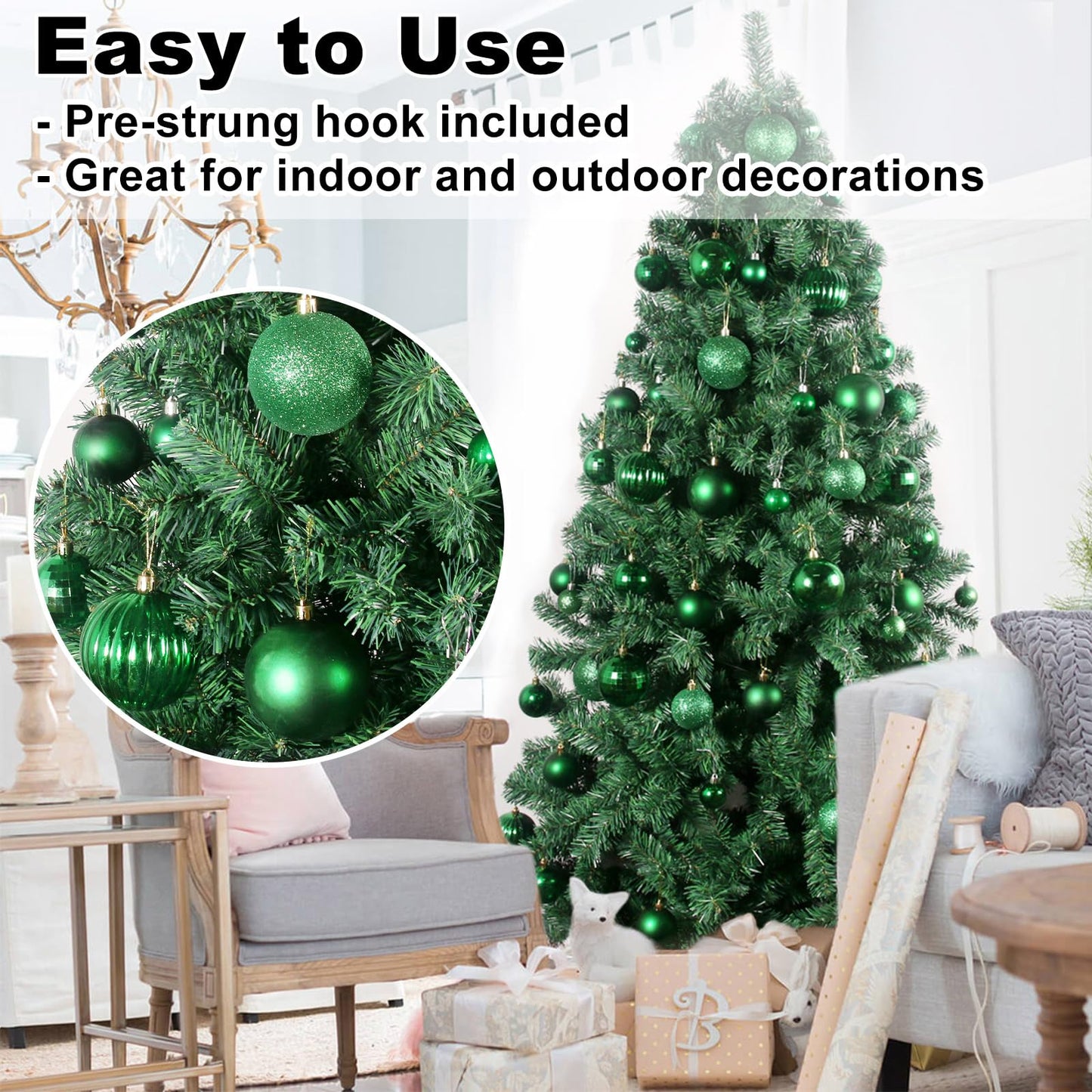 Emerald Green 3.2" Large Christmas Balls - Christmas Tree Decoration Ornaments Shatterproof Hanging Balls for Birthday St. Patrick's Day Easter Mardi Gras Holiday Wedding Decorations Set of 18pcs