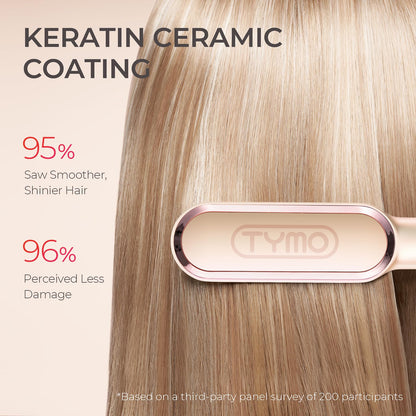 TYMO Ring Hair Straightener Brush – Hair Straightening Iron with Built-in Comb, 20s Fast Heating & 5 Temp Settings & Anti-Scald, Perfect for Professional Salon at Home, Sakura Pink