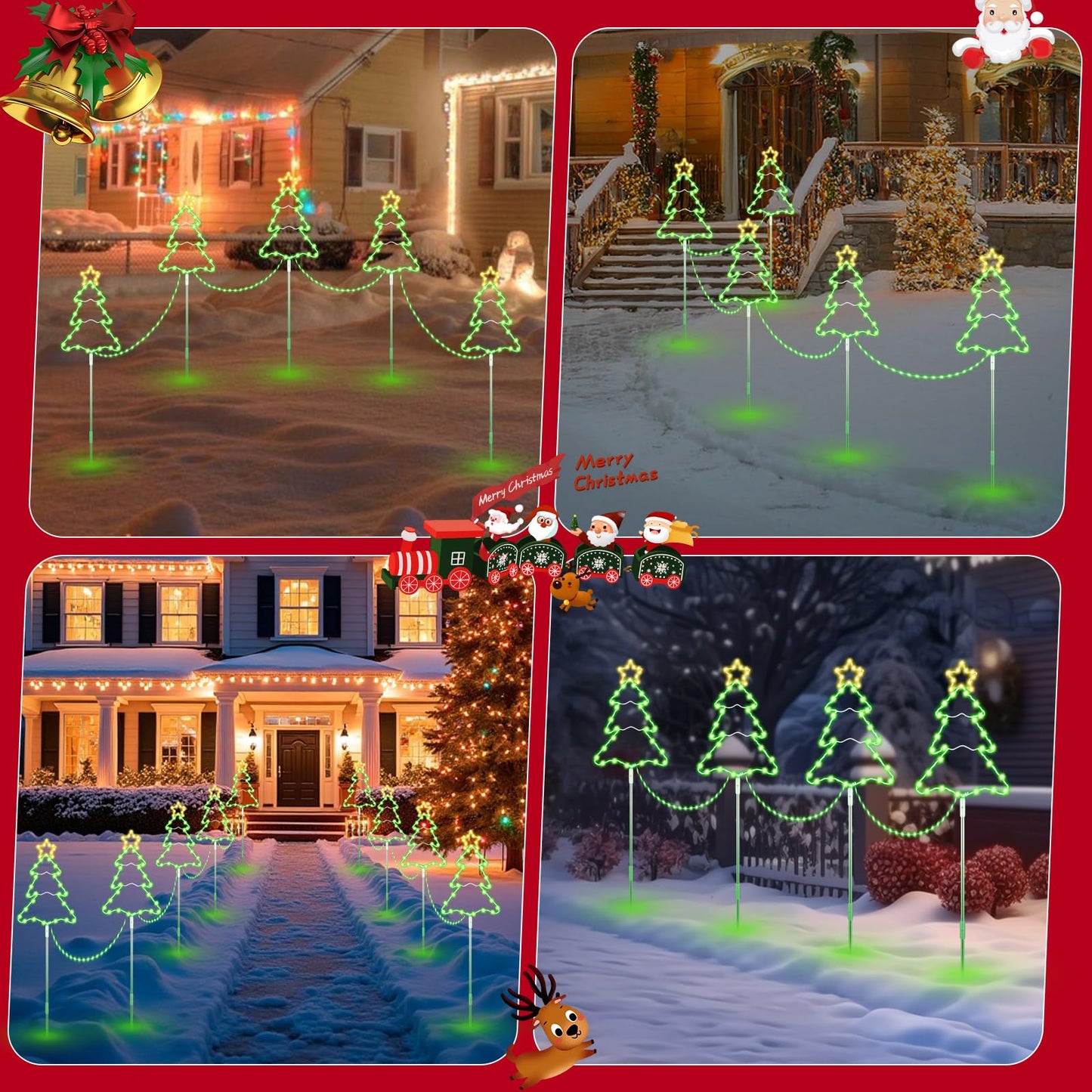 5 Pack 39.4'' Higher Christmas Tree Pathway Lights 250LEDS Outdoor Decorations, Bigger 13.8" Christmas Tree Sign w/ 8 Modes Lighting Waterproof Stake Lights for Xmas Festive Outside Garden, Yard Decor
