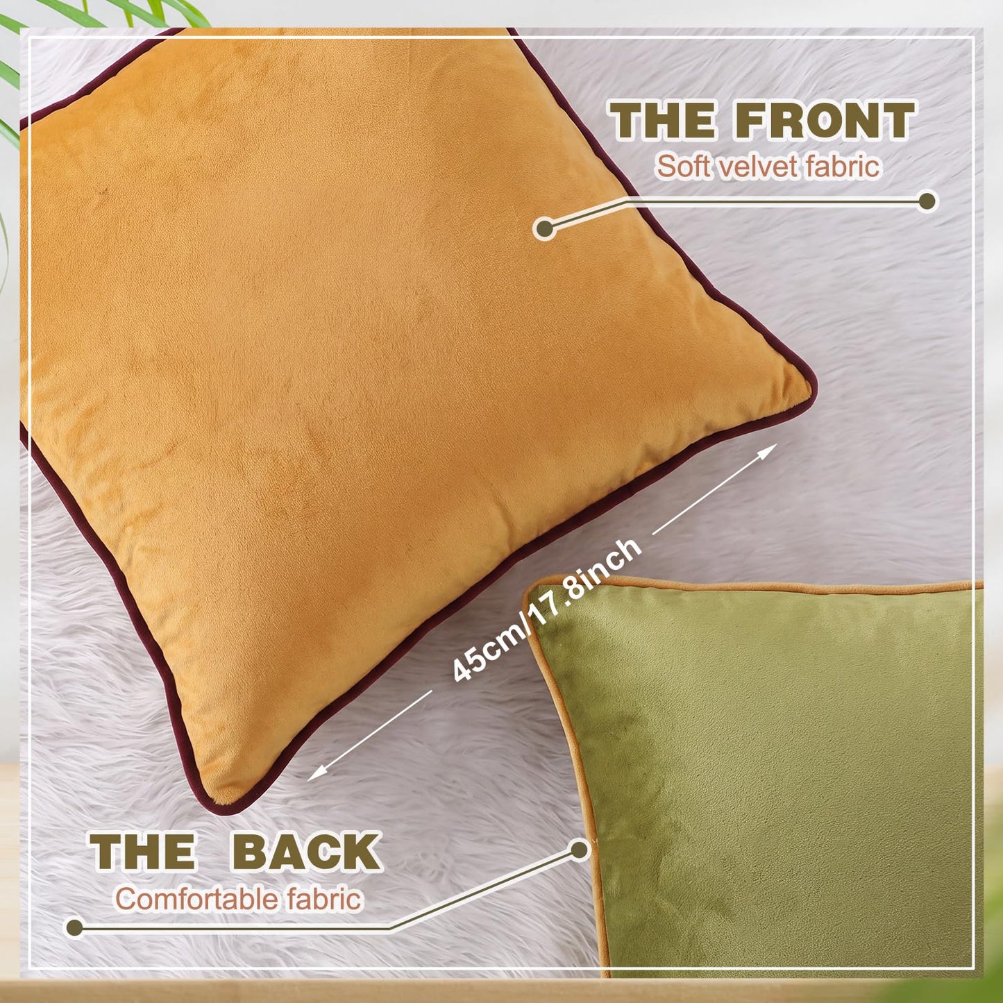 Chicplaid Pack of 4 Velvet Throw Pillow Covers 18x18 Inch Soft Square Decorative Pillow Cases Modern Double Sided Design Gradient Series Cushion Cover Set for Couch Sofa Bedroom Living Room Home Decor