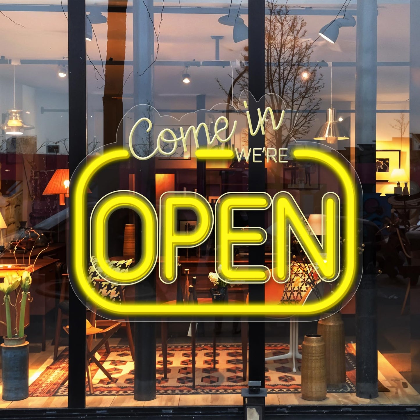 Come In We Are Open Neon Sign, LED Light for Business, Dimmable Yellow USB Wall Art Decor for Coffee Shop, Bar, Restaurant, Salon, Hotel