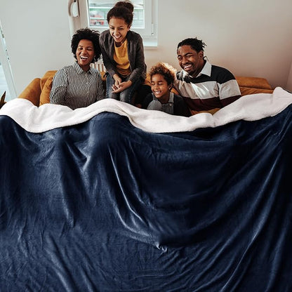 Bedsure GentleSoft Sherpa Fleece Oversized Cal King Blankets for Bed - Thick and Warm Throw for Men, Soft Fuzzy Plush Large Blanket for Winter, Navy, 112x98 Inches