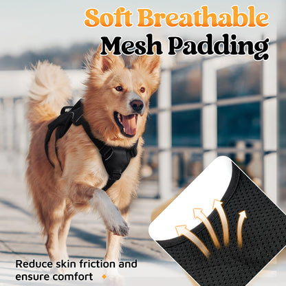 rabbitgoo Escape Proof Dog Harness, Soft Padded Full Body Pet Harness, Reflective Adjustable No Pull Vest with Lift Handle and Leash Clip for Large Dogs Walking Hiking Training, L, Black