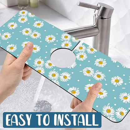 Cute Daisy Sink Faucet Absorbing Mat White Daisies Super Absorbent Fast Drying