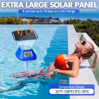 Pircaath 2025 Next-Gen Solar Pool Thermometer Floating Easy Read, Digital Pool Thermometer with Extra-Large Backlit LCD Screen & Rope, IP68 Waterproof Pools Water Temperature Gauge for Hot Tub, Spa