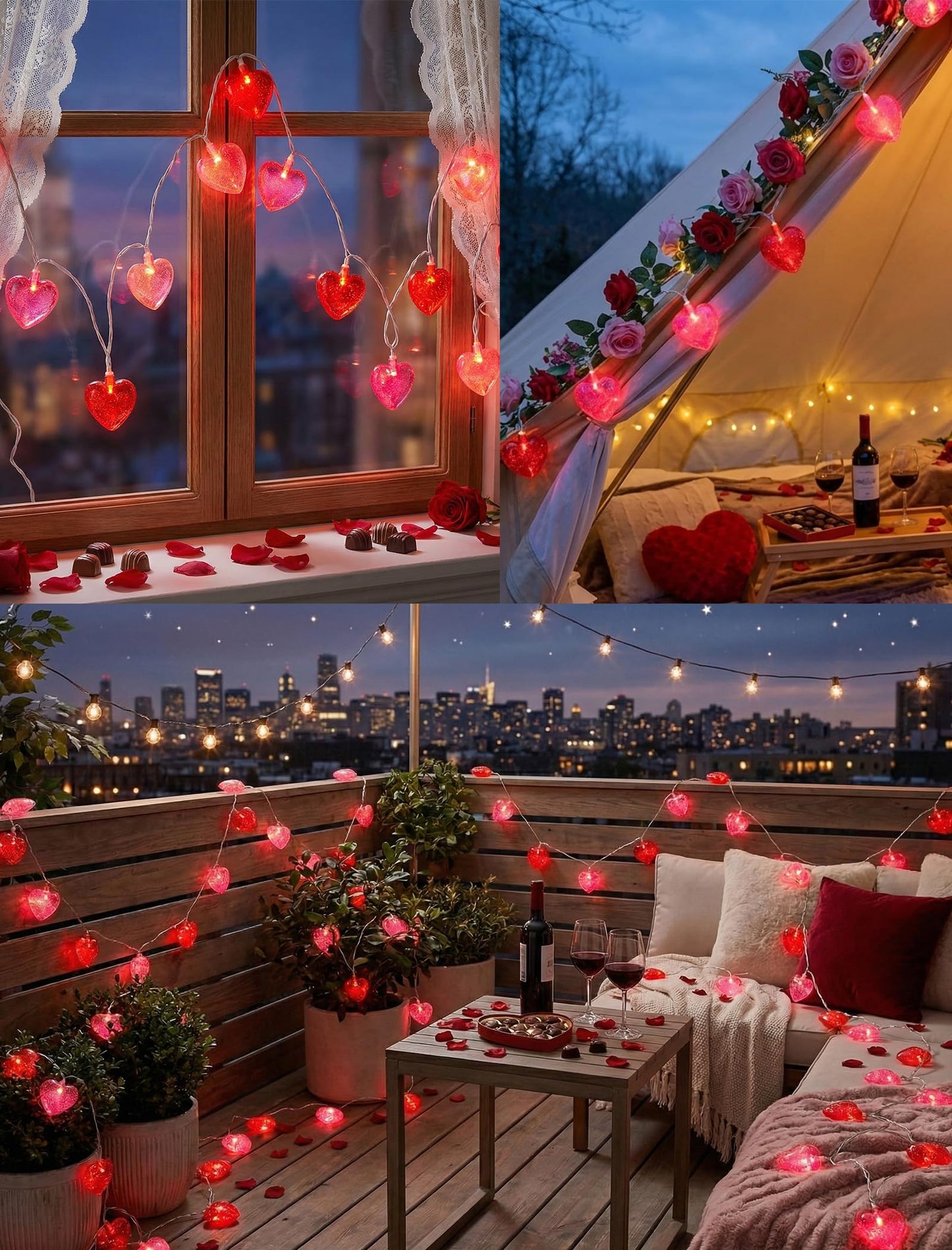 GOOTHY Heart String Lights, 8.5Ft Valentine's Day Decorations String Lights with 10 Pink and Red Heart Lights, Plug in Heart Fairy Lights for Bedroom Home Wedding Indoor Outdoor Valentine's Day Decor