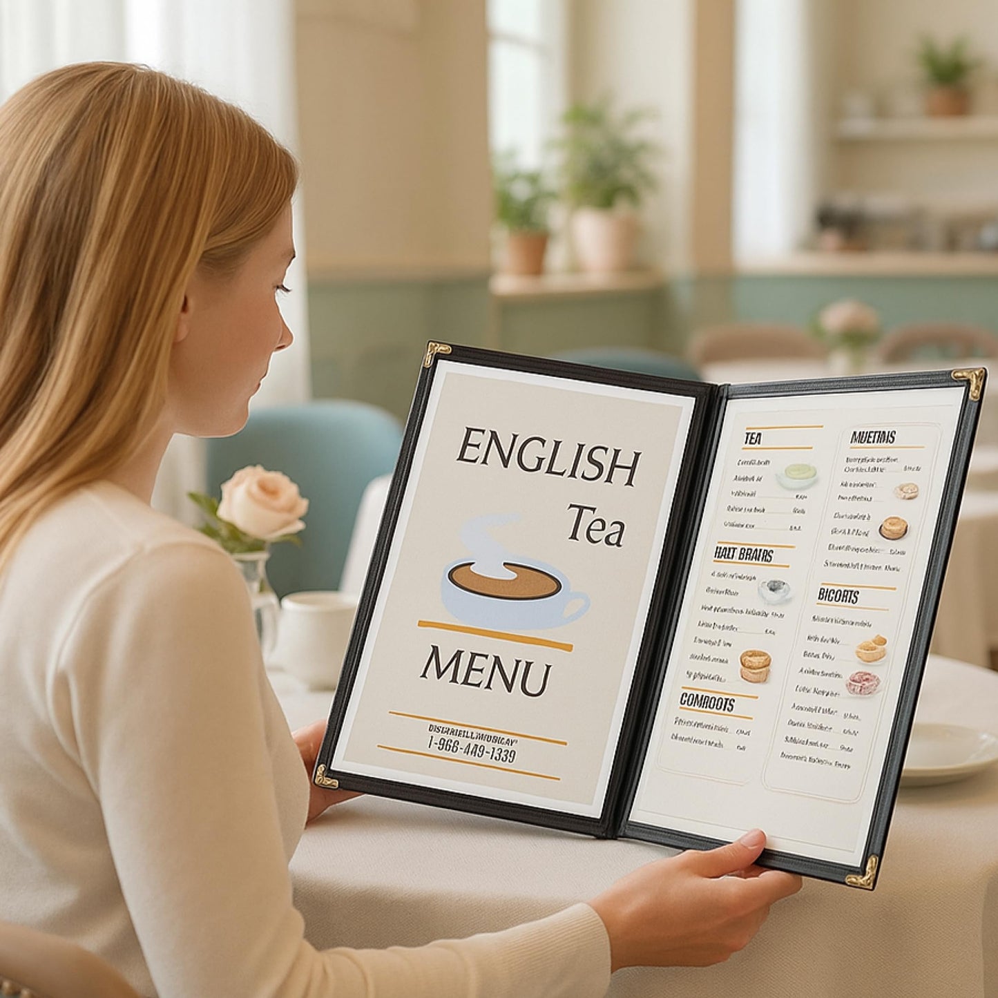 Juvale 24 Pack Clear Restaurant Menu Covers - 8.5 x 11 in Bifold Holders with Double Panels, Black PU Leather & Brass Corners, Durable PVC - Stylish Menu Holders for Restaurants, Cafes & Food Trucks