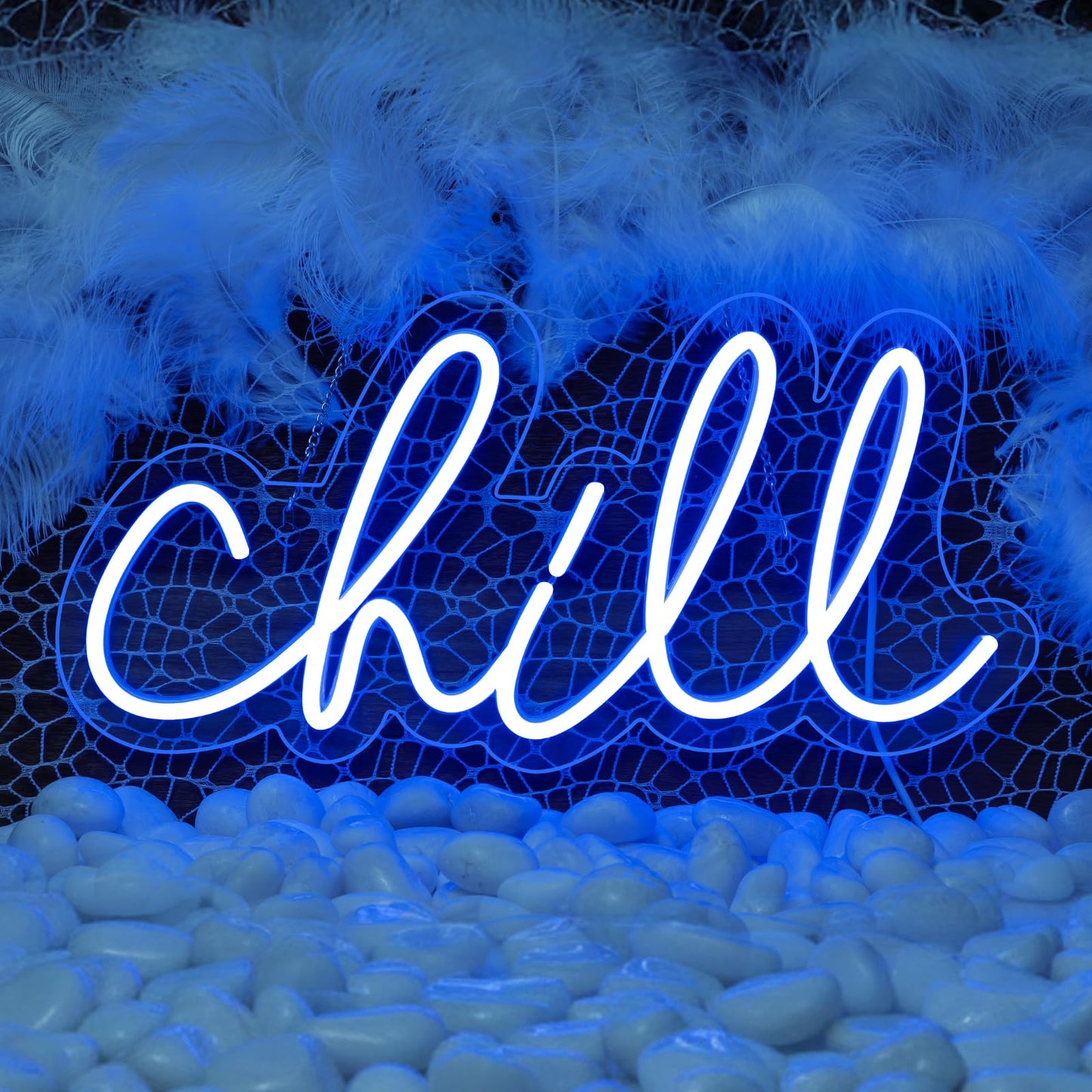 Wanxing Chill Neon Sign Blue Led Sign Chill Neon Wall Sign 14'' x 7'' Led Word Lights for Wall Decor Neon Light for Bedroom USB Powered Switch Light up Sign for Bar Hotel Game Room