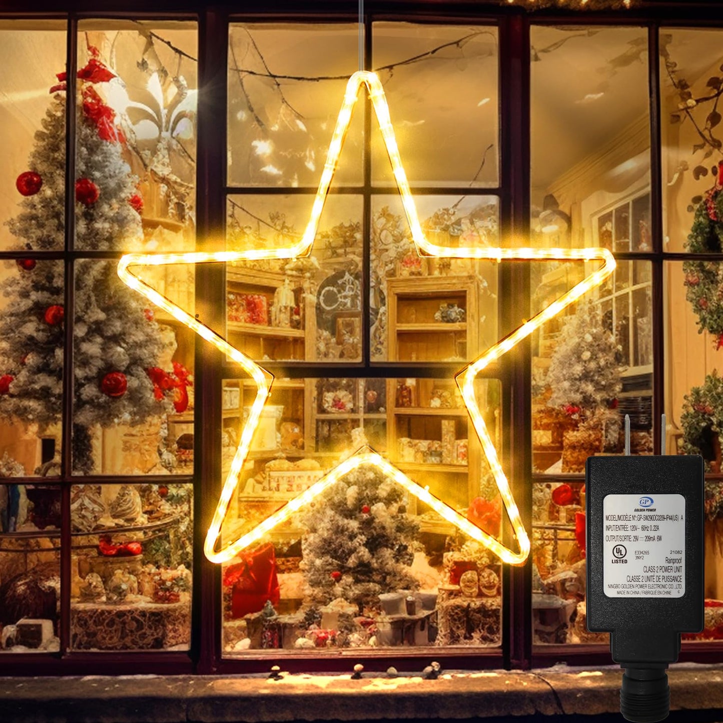 DBFAIRY 19.68" Star Outdoor Christmas Lights, 40 LEDs Christmas Light Up Star with Timer, Hanging Big Star Window Lights Mains Powered for Xmas New Year Holiday Wedding Party Decor, Warm White