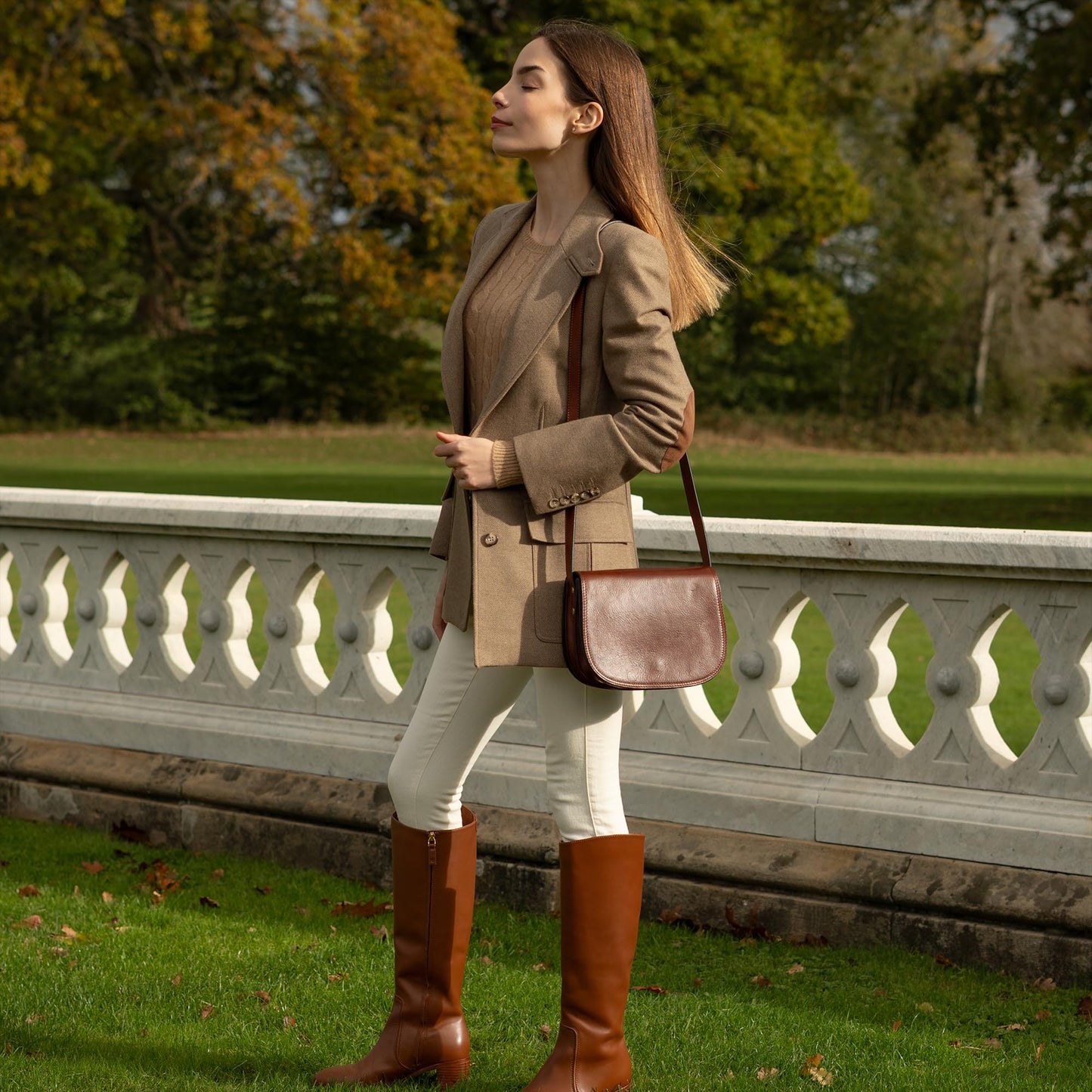 Time Resistance Leather Crossbody Bag for Women - Shoulder Messenger Purse (Cognac Brown) - Gift Box Included