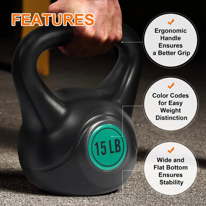 Fitvids Wide Grip 3-Piece or 4-Piece Kettlebell Exercise Fitness Weight Set, Include 5 lbs, 10 lbs, 15 lbs and 20 lbs, Set of 3 or Set of 4