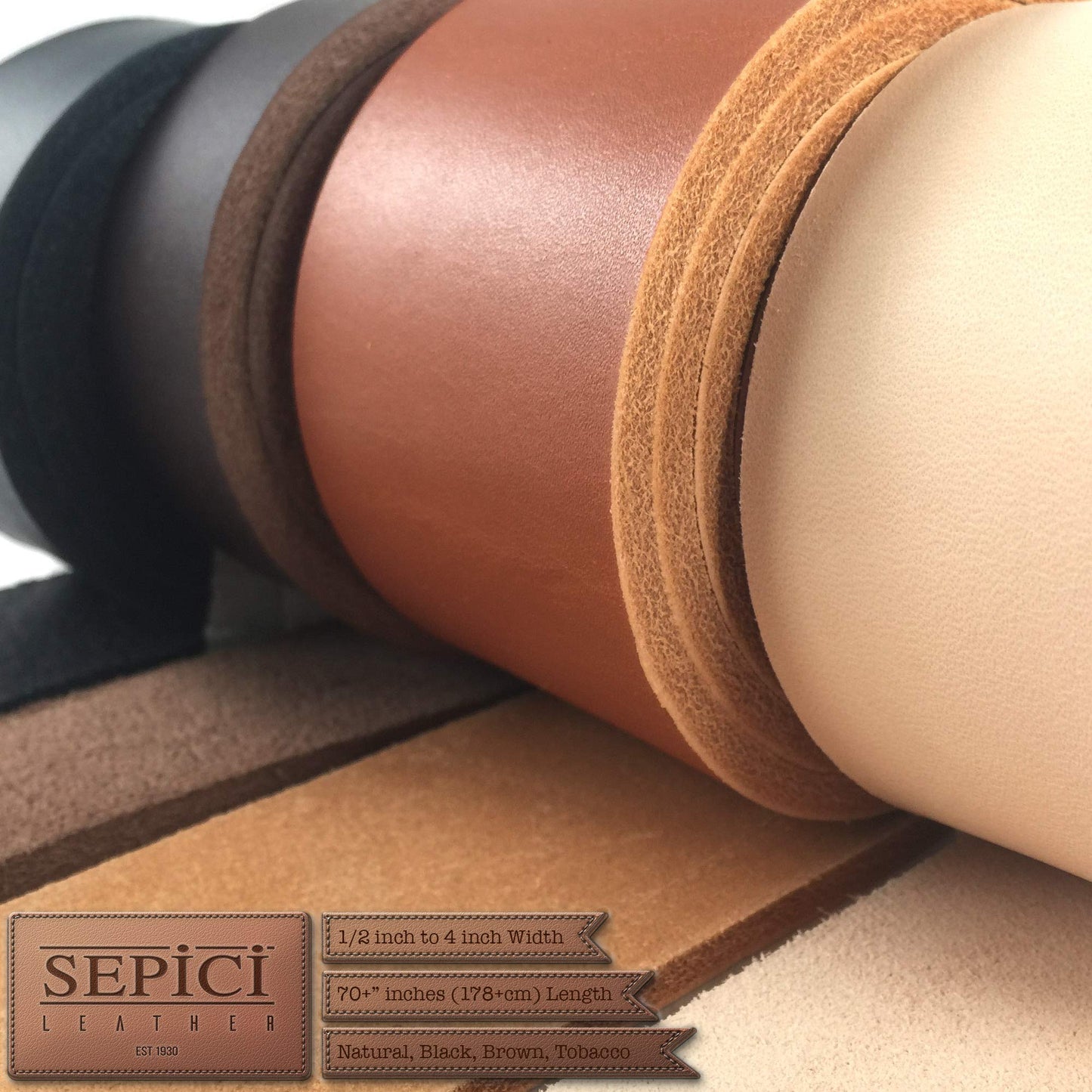 Sepici Tan Premium Leather Belt Blank 8/9 oz – Full Grain Veg Tan Cowhide Strap for Belt Making & Leather Crafts, Heavy Weight Vegetable Tanned Leather Strip, 1" x 70"