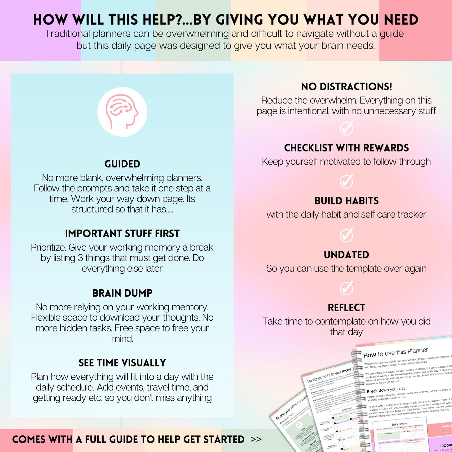 ADHD Daily Planner for Neurodivergent Adults - Productivity Daily Planner & Task Management to Stay Organized and Focused (Rainbow)