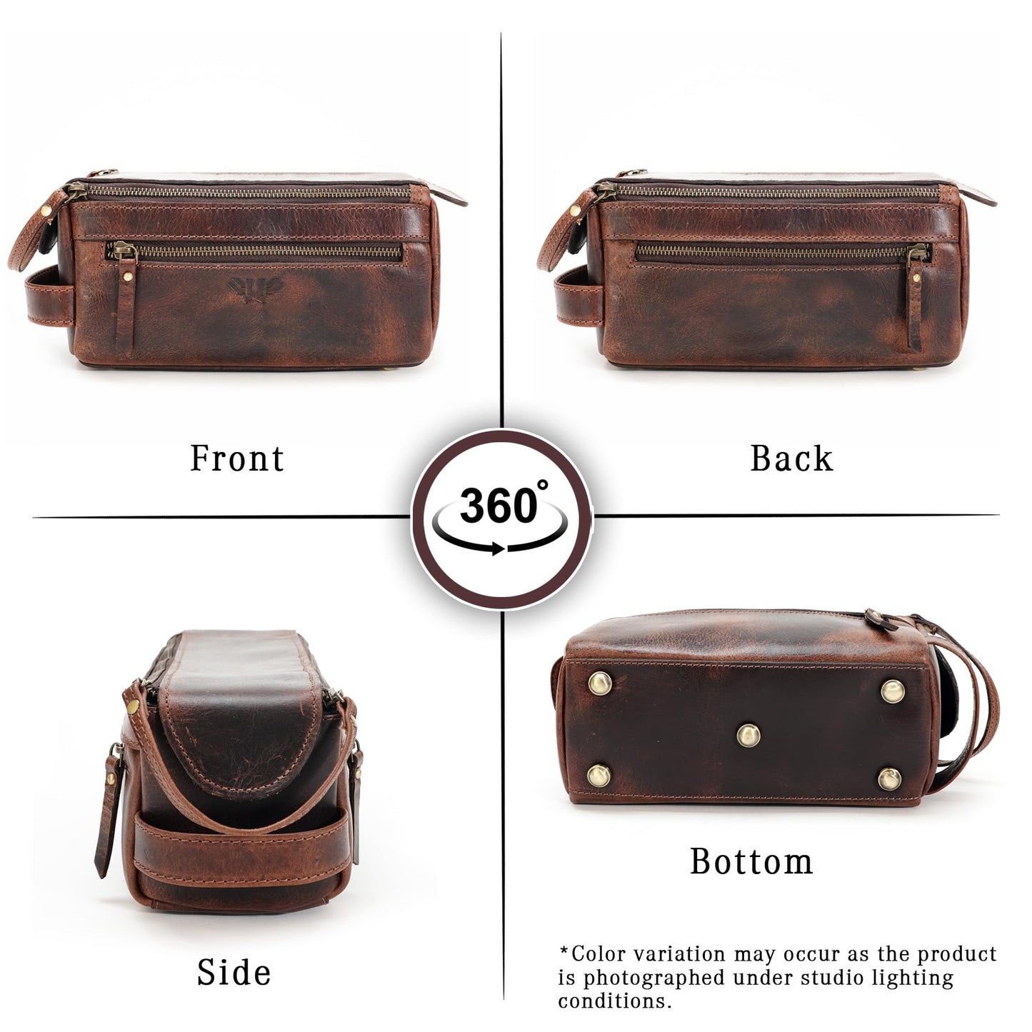 LushLuxeoria Premium Handmade Genuine Leather Toiletry Bag for Men & Women, Dopp Kit & Shaving Travel Organizer, Cosmetic Wash Bag with Zipper Pocket Travel Pouch, Gift for Him & Her - Dark Brown