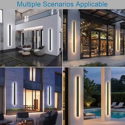 2PC 79inch Long Exterior Lighting Fixtures, 3CCT Dimmable Black Modern Outdoor Wall Lights IP65 Waterproof Linear Outdoor Light Wall Mounted LED Outside Porch Lights for House