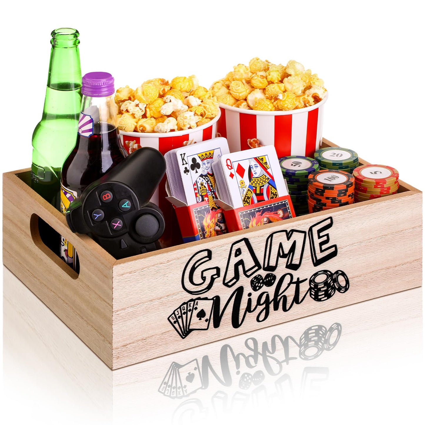 Movie Night Supplies Snack Trays with Handles Reusable Wooden Movie Gift Basket for Theater Popcorn Bucket Bowl Box Container Family Room Decor(Game Night)