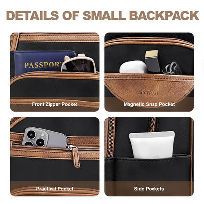 SYTRAH Small Backpack Purse for Women, Mini Backpack Vegan Leather with RFID Blocking & Tablet Pocket, Cute Shoulder Handbag for Travel, School & Work Black Brown