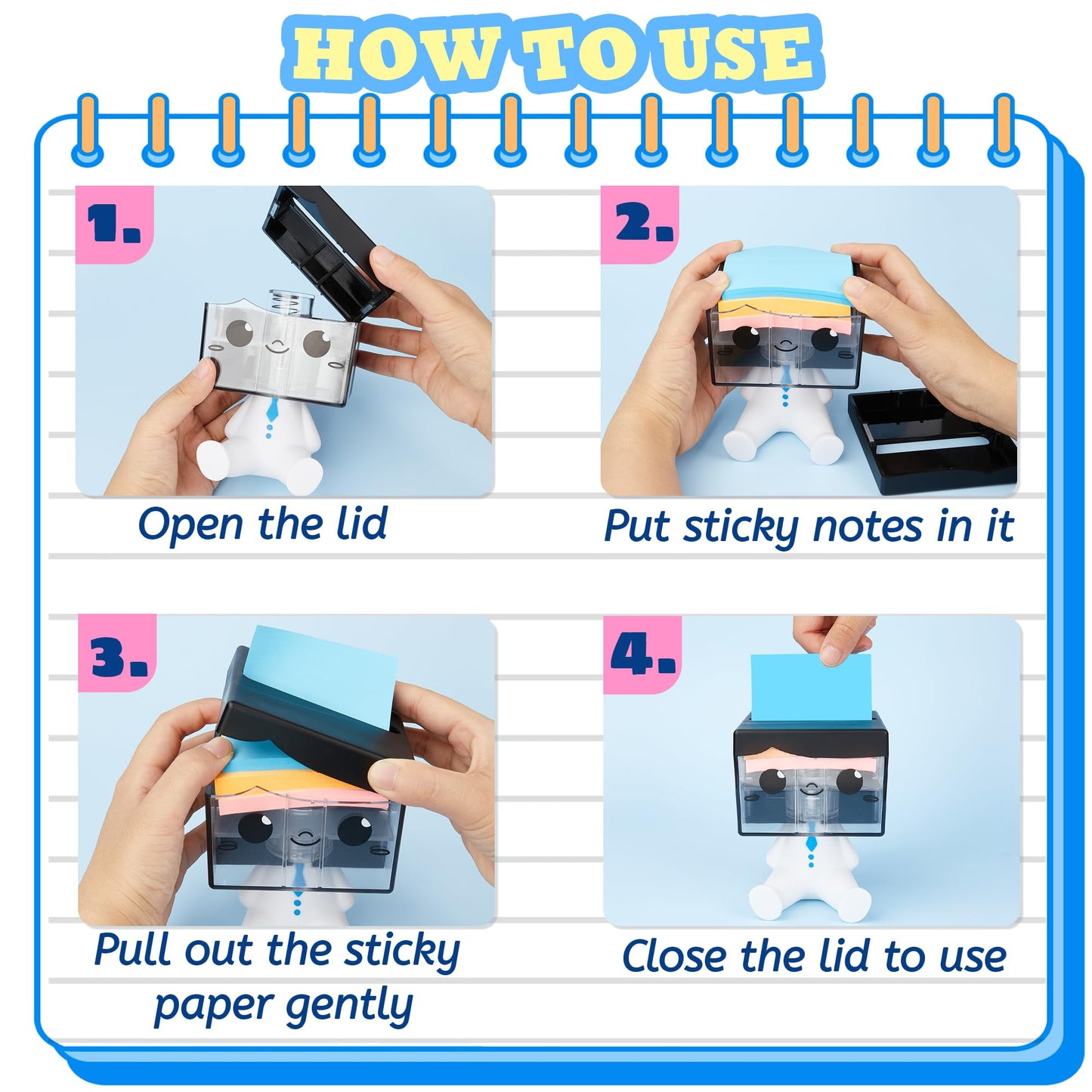 Dormercy Pop-up Notes Dispenser for Desk, Idea Boy Sticky Note Holder for Office School, Cute Office Supplies, 3x3 in, Magnetic Design, White, 1 Pack
