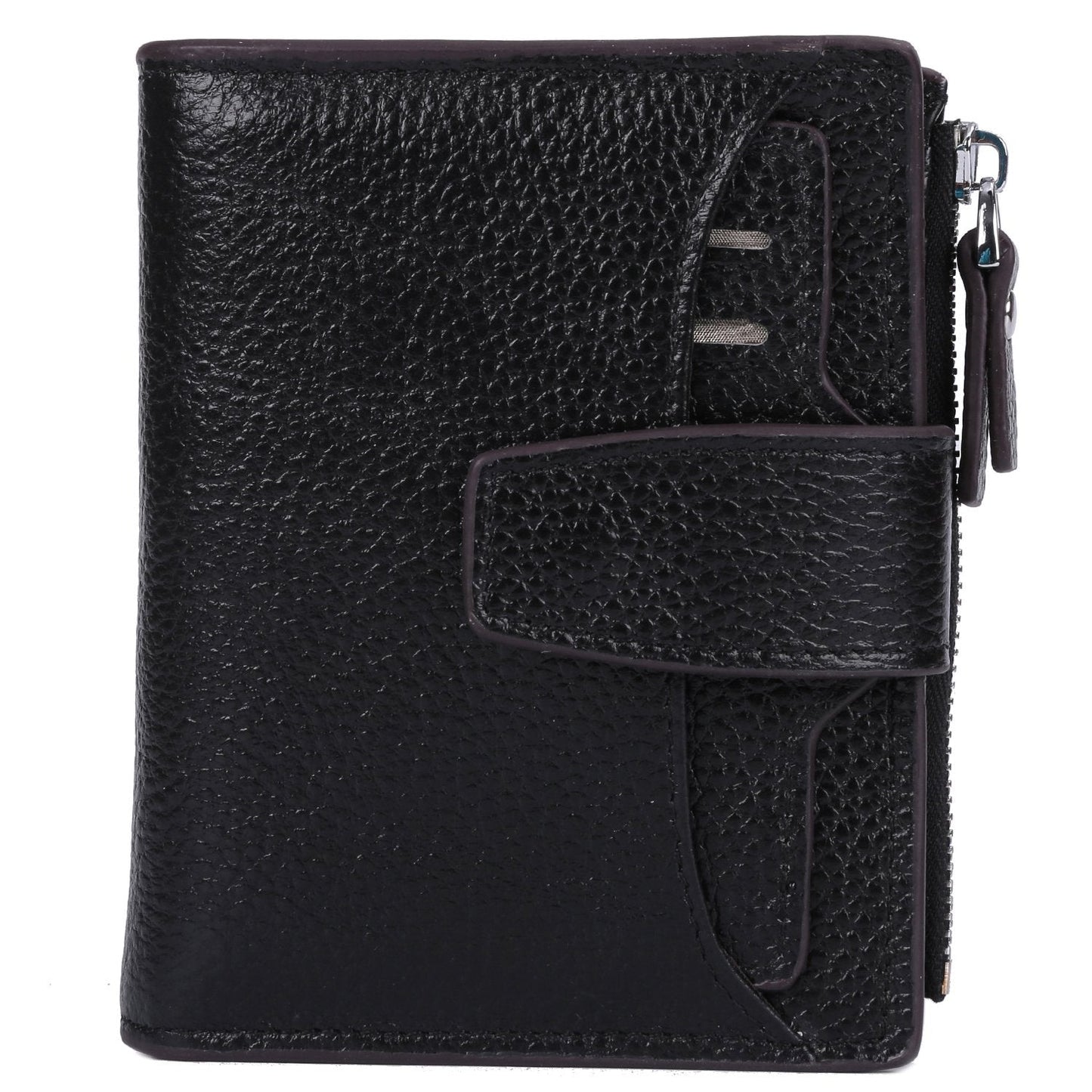 AINIMOER Women's RFID Blocking Leather Small Compact Bi-fold Zipper Pocket Wallet Card Case Purse with id Window (Lichee Black)