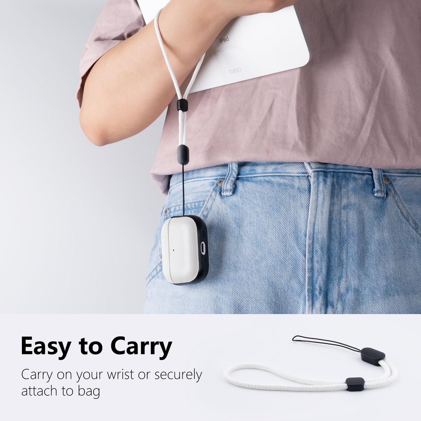 RIXENY Leather Case for AirPods Pro 3 (3rd Gen 2025), Adjustable Lanyard, Vegan Lizard Texture Leather, Hard Shell, Scratch/Shock Proof, Wireless Charging, for Fashion & Luxury Lovers, White