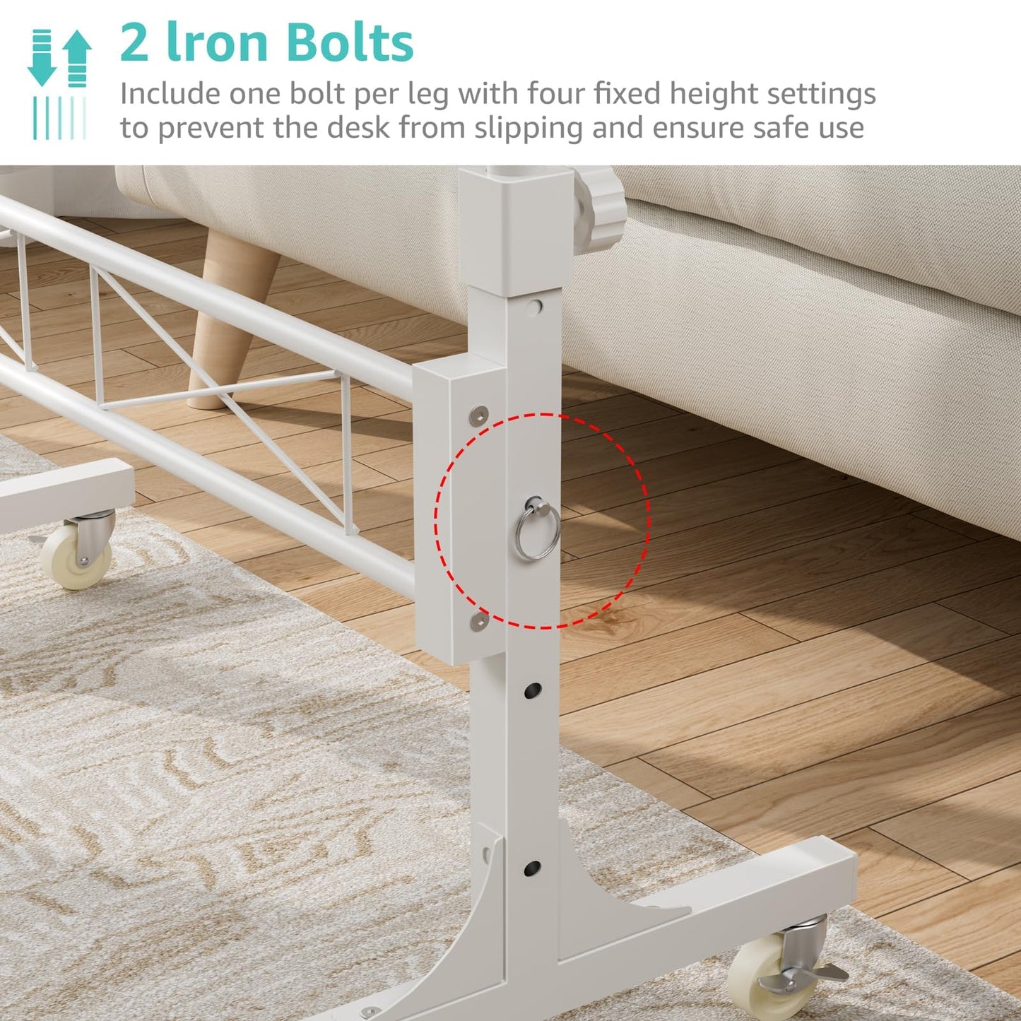 WINAZ Small Portable Treadmill Walking Pad Desk on Wheels, 32 Inch White Adjustable Height Mobile Rolling Standing Teacher Desks, Couch Sofa Side Laptop Stand Up Table for Bedroom, White