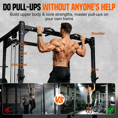 SERTT Adjustable Pull Up Assistance Band, Upgrade Pullup Assist Band for Pull Up Bar with 5 Heavy Duty Resistance Bands Support 375lbs (Orange)