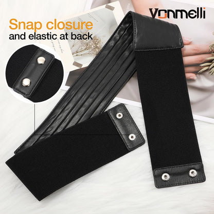 VONMELLI Wide Elastic Belts for Women Dresss Fashion Stretchy Black Waist Leather Belt Ladies Corset Belts, M