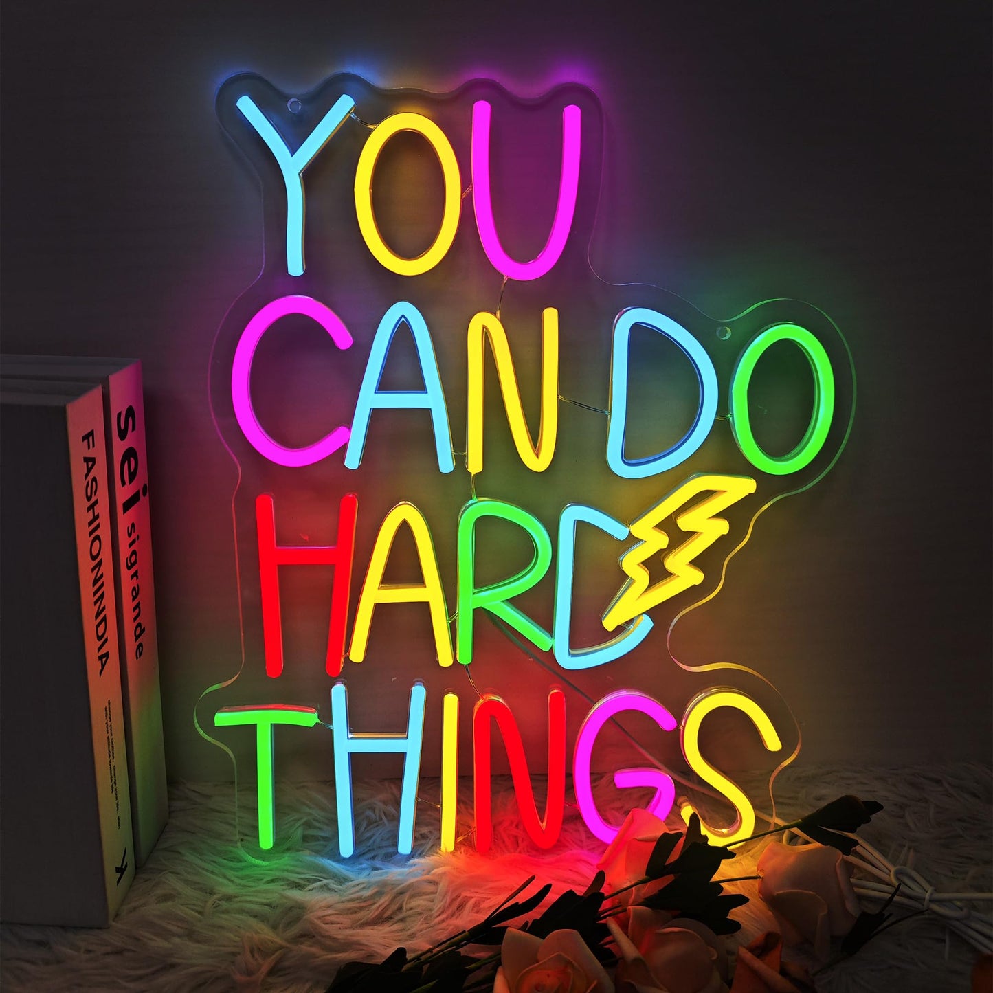 You Can Do Hard Things Neon Sign Dimmable LED USB Powered Neon Light UP for Classroom Wall Decor Art Positive Bedroom Library Study Room Home for Student Kid Teen Birthday Party Christmas Backdrop Decoration Gift (You Can Do Hard Things)