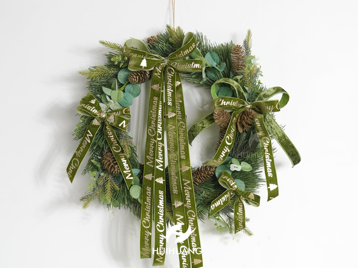 HUIHUANG Christmas Velvet Ribbon 1 inch Moss Green Velvet with Gold Merry Christmas Tree Ribbon for Gift Wrapping, Tree Ornaments, Wreaths, Garlands, DIY Crafts- Continuous 10 Yards