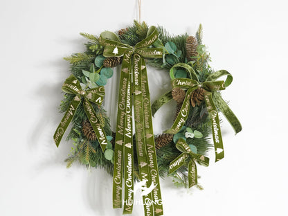 HUIHUANG Christmas Velvet Ribbon 1 inch Moss Green Velvet with Gold Merry Christmas Tree Ribbon for Gift Wrapping, Tree Ornaments, Wreaths, Garlands, DIY Crafts- Continuous 10 Yards
