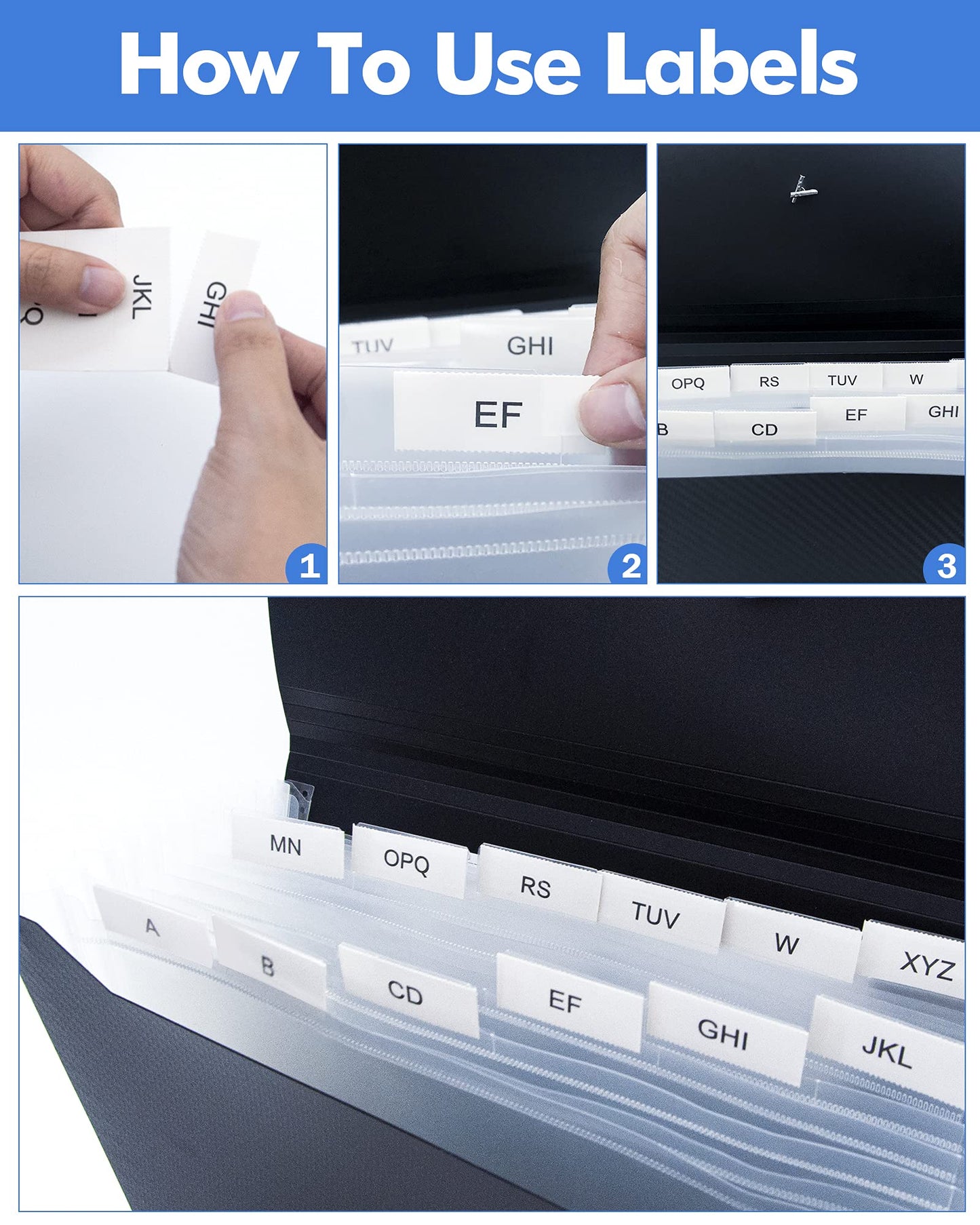 Expanding File Folder with Tabs, 13 Pockets File Organizer Accordion File Holder ，with Elastic Buckles Closure, A4 Paper Document Organizer for Home School Office