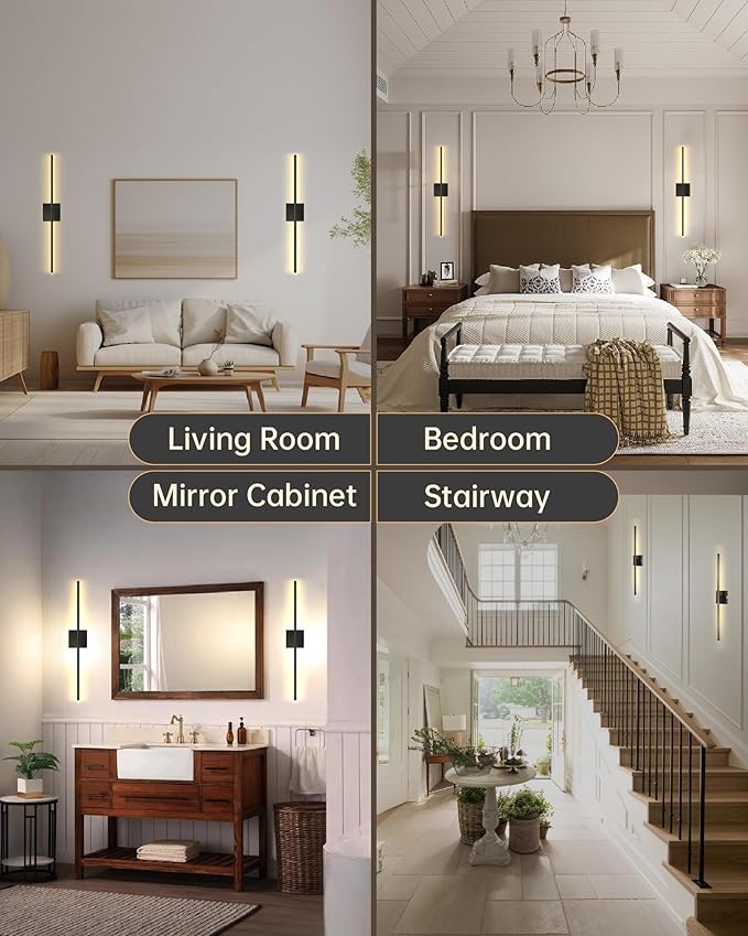 Battery Operated Wall Sconces with Remote Control, Dimmable Wall Sconces Set of Two, 3000K-6500K LED Wireless Picture Lights for Wall, Bedroom, Hallway, Living Room, 350°Rotate, 28.3 Inch(2 Pack)