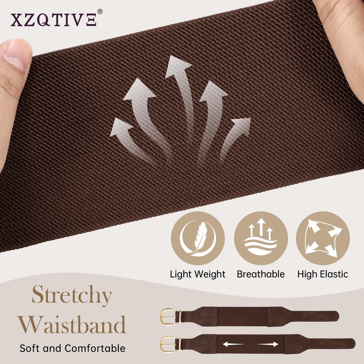 XZQTIVE Women Wide Elastic Waist Belt for Dresses Fashion Cinch Belts Stretchy Waistband with Gold Buckle, Chocolate Brown(Fit Waist Size 38"-42")