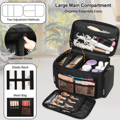 TANTO Large Makeup Bag, Makeup Artist Bag Professional Cosmetic Case with 2 Pouches & Dividers Portable Travel Makeup Bag Organizer for Women Girls Makeup Train Case Storage with Shoulder Strap