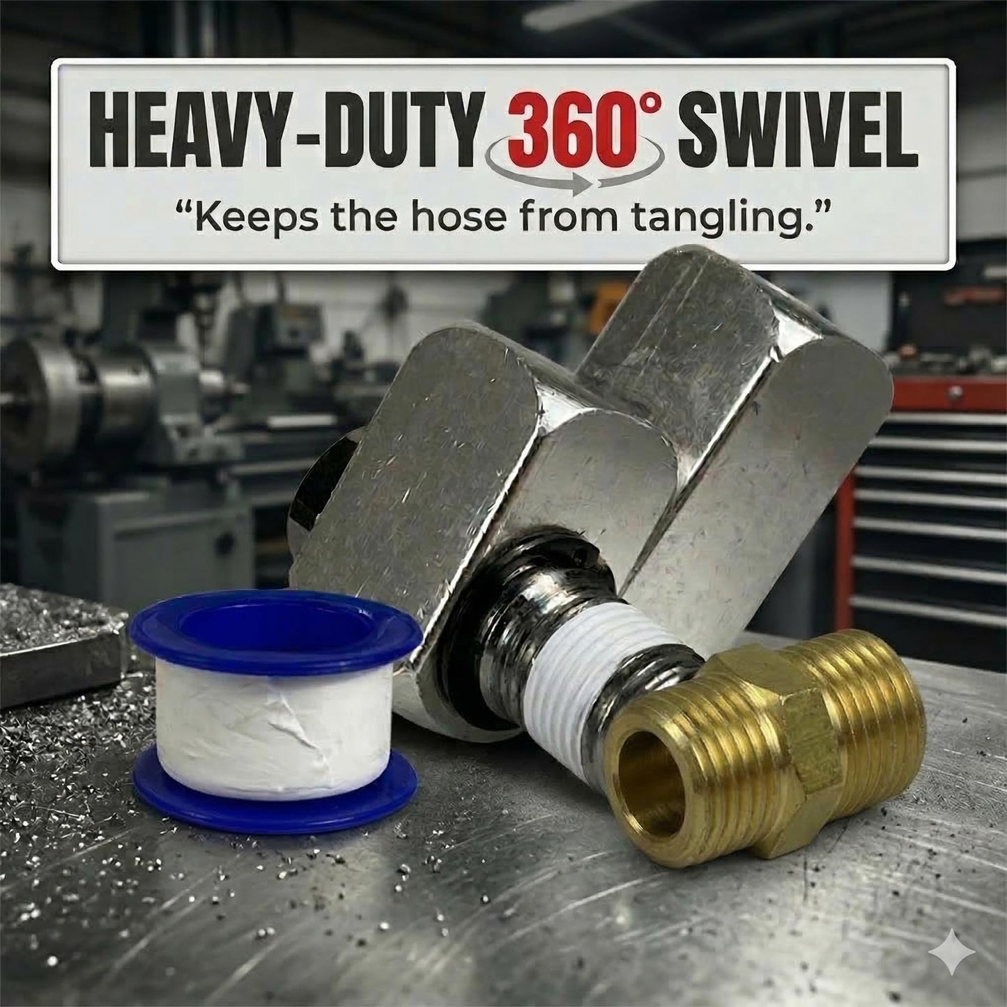 LE LEMATEC Air Compressor Swivel Connector - 360° Quick Connect Hose Fittings Kit with 1/4" NPT Male Adapter & Teflon Tape for Air Tools, Sandblaster & HVLP Spray Gun, Kink-Free Operation
