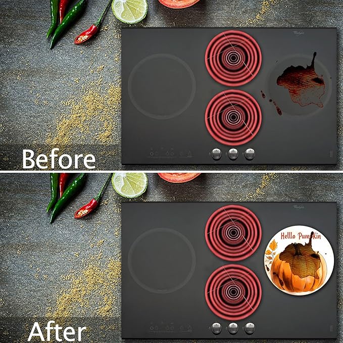 Autumn Pumpkin Electric Stove Burner Covers，4 Pcs Thanksgiving Decor Round Stove Burner Cover，8 Inches and 10 Inches，Gas Stove Burner Cover,Metal Cooktop Fall Decorative Home Decor,Kitchen Decor