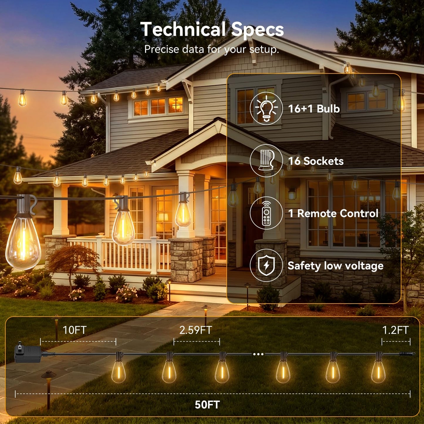 Amzrap 100FT Patio String Lights Outdoor, 35+1 LED Shatterproof Bulbs with Remote & Timer,2700K Dimmable Waterproof Hanging Decor for Backyard, Garden, Porch, Balcony, Wedding Party Lighting