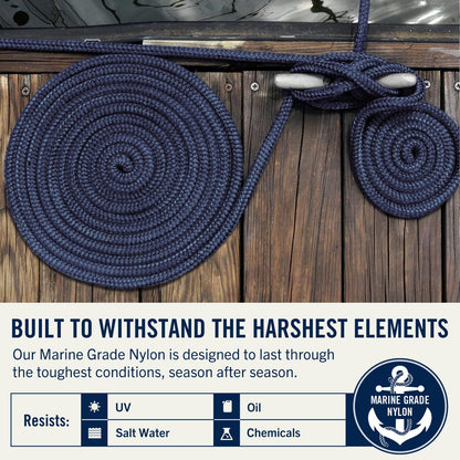 RainierSupplyCo Dock Lines 1, 2 & 4 Pack - Boat Rope for Docking with Loop - Premium Double Braided Nylon Marine Rope - Mooring Line with Eyelet - Boat Accessories