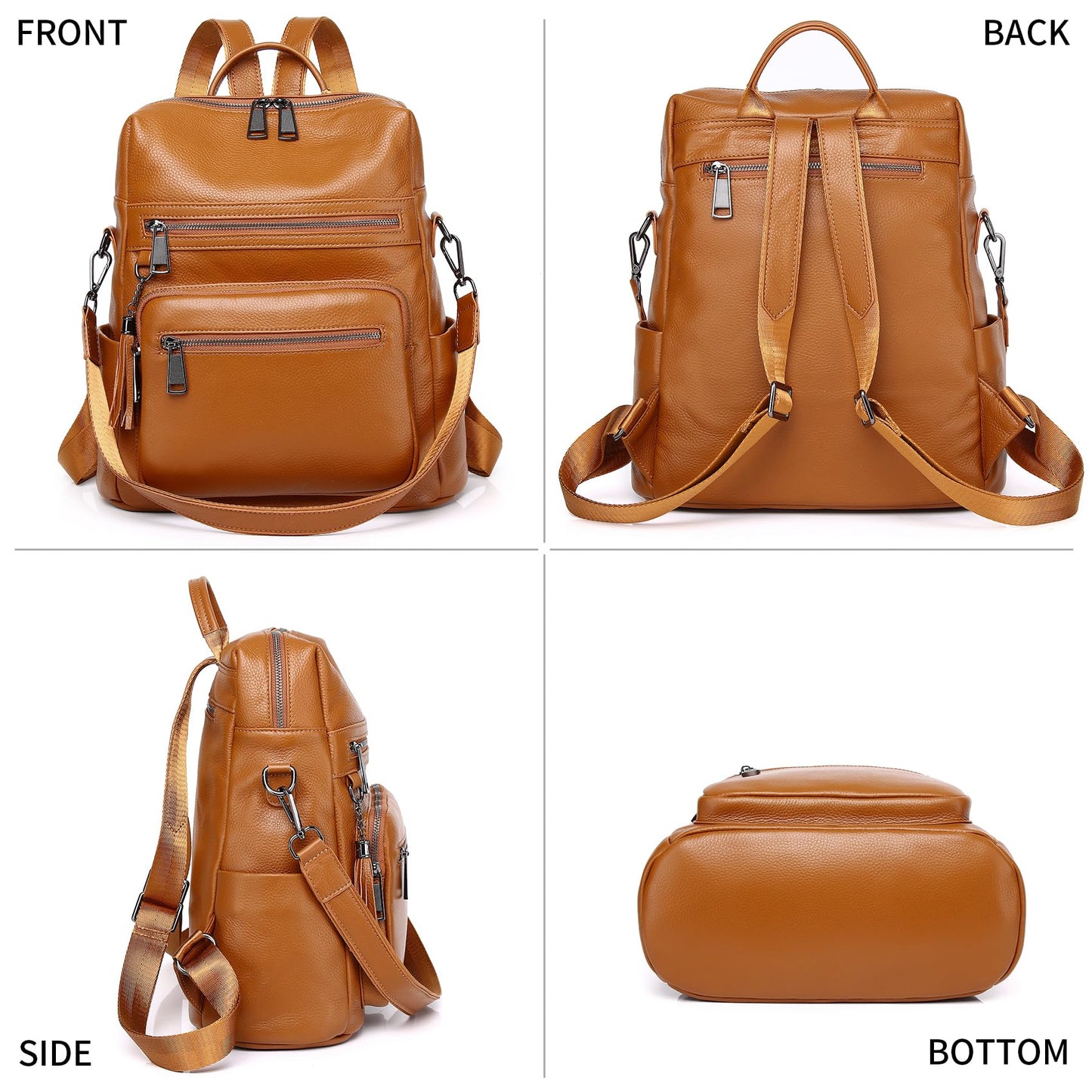 Wesccimo Genuine Leather Backpack Purse For Women Real Soft Leather Fashion Convertible Shoulder Bag Burnt Caramel/Orange